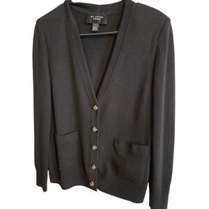 St. John Caviar Women's Cardigan Sweater Black Filigree Button Size M